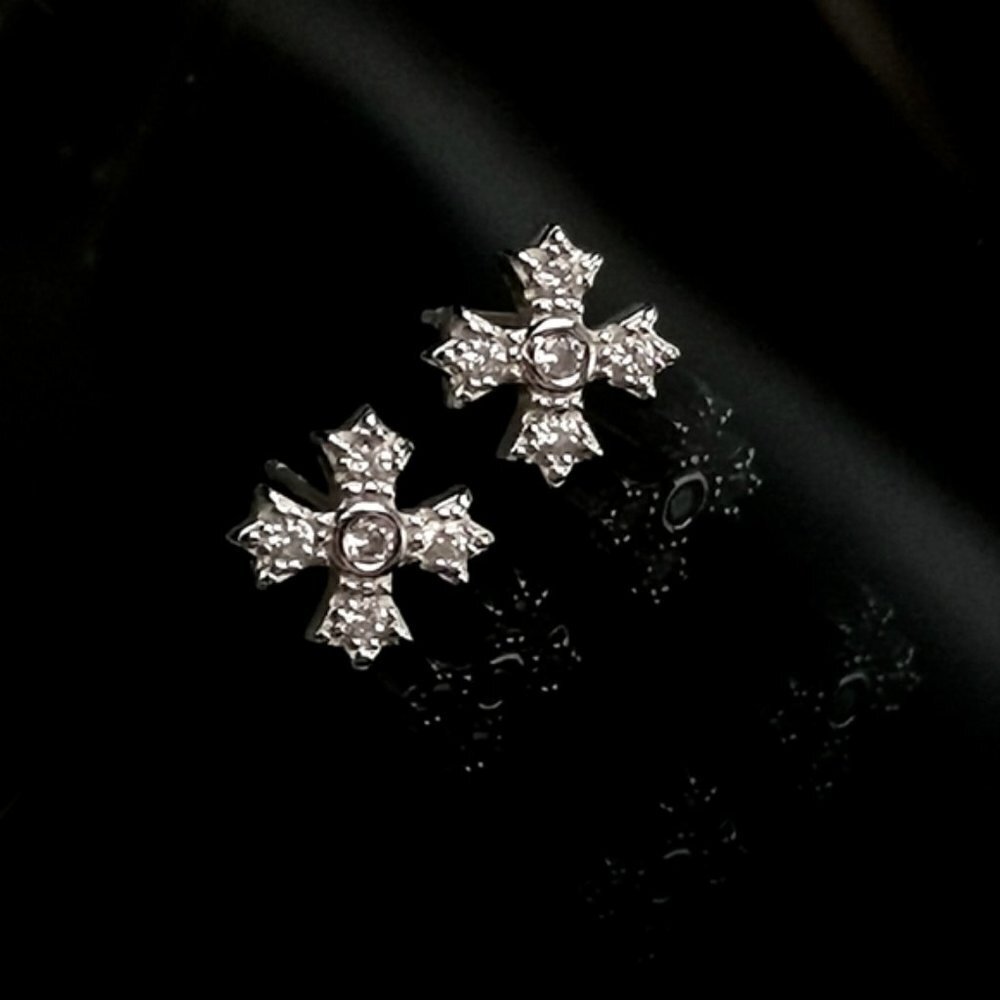 Sterling silver cz Maltese Cross stud  earrings NEW